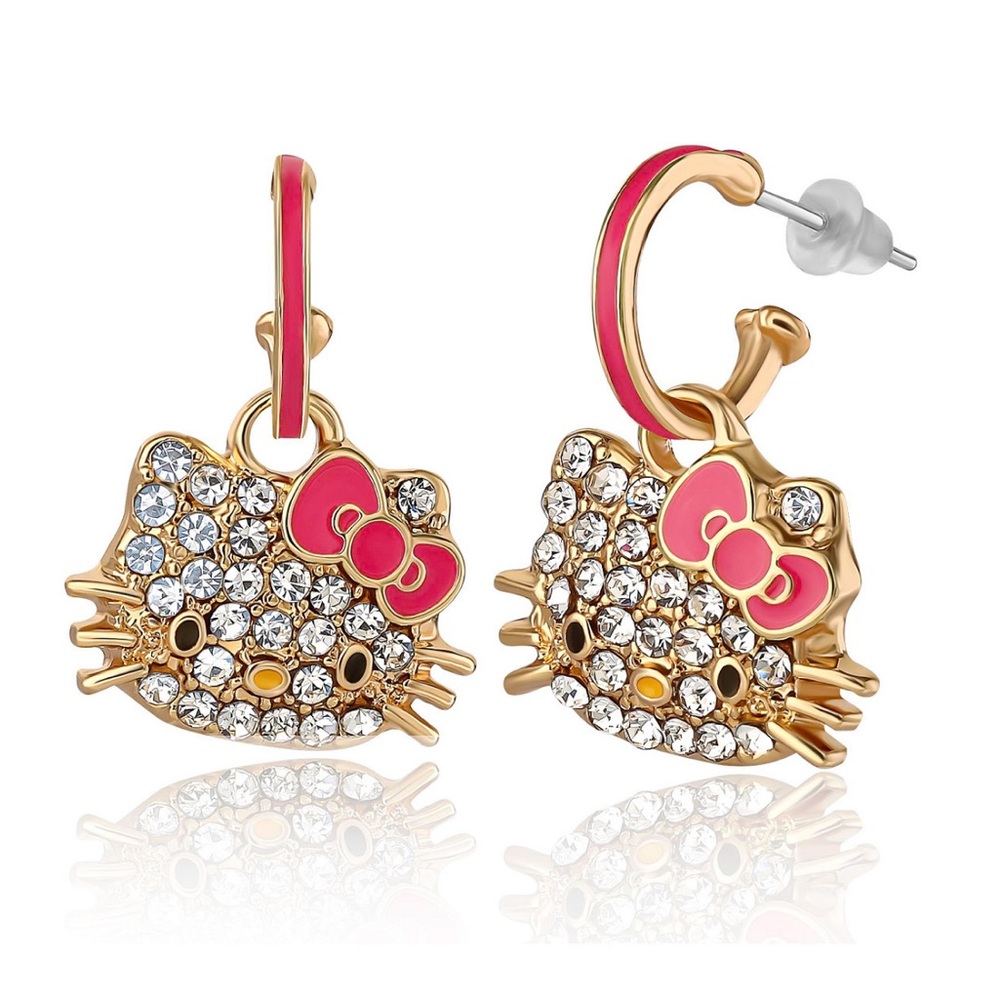 NIB hello kitty crystal pave hoop earrings